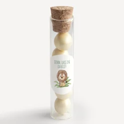 Gastgeschenk Glasröhrchen mit Korken und Aufkleber