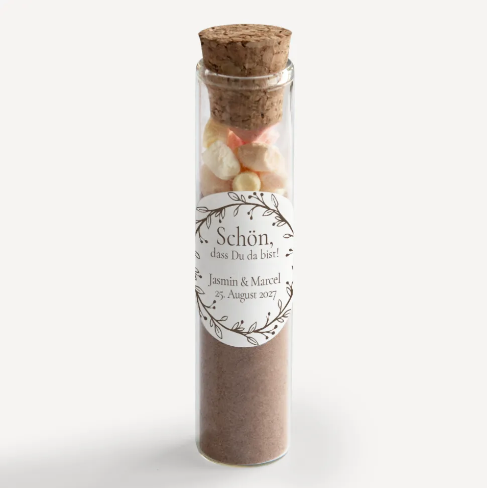 Gastgeschenk Glasröhrchen mit Korken und Aufkleber "Vintage Dreams"