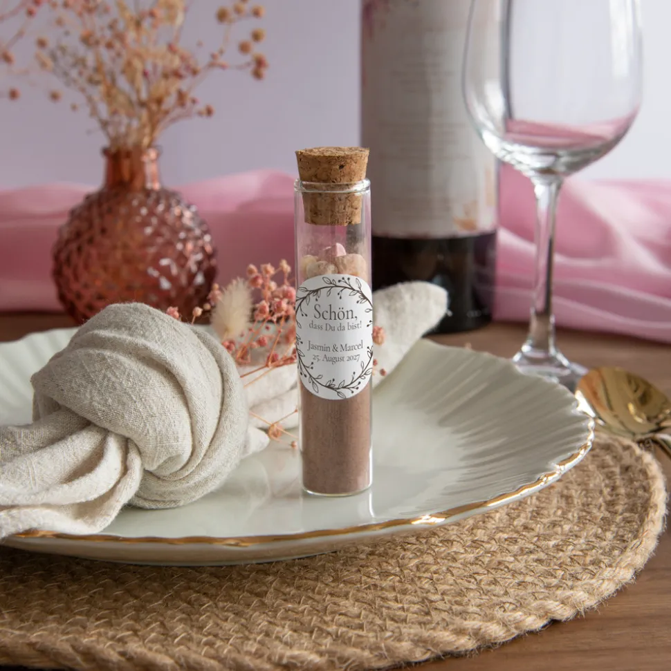 Gastgeschenk Glasröhrchen mit Korken und Aufkleber "Vintage Dreams"