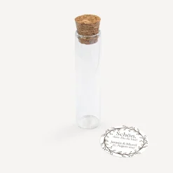 Gastgeschenk Glasröhrchen mit Korken und Aufkleber