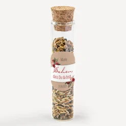 Gastgeschenk Glasröhrchen mit Korken und Aufkleber "Vintage rote Blumen"
