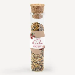 Gastgeschenk Glasröhrchen mit Korken und Aufkleber "Vintage rote Blumen"