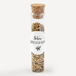Gastgeschenk Glasröhrchen mit Korken und Aufkleber "Doodle"