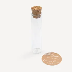 Gastgeschenk Glasröhrchen mit Korken und Aufkleber