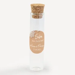 Gastgeschenk Glasröhrchen mit Korken und Aufkleber