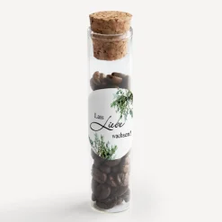 Gastgeschenk Glasröhrchen mit Korken und Aufkleber "Greenery"