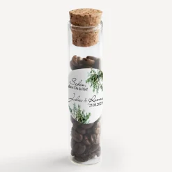 Gastgeschenk Glasröhrchen mit Korken und Aufkleber "Greenery"