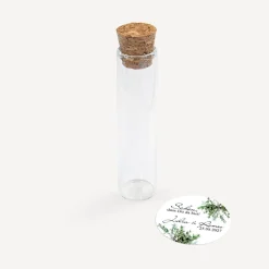 Gastgeschenk Glasröhrchen mit Korken und Aufkleber