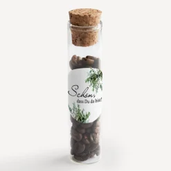 Gastgeschenk Glasröhrchen mit Korken und Aufkleber