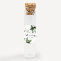 Gastgeschenk Glasröhrchen mit Korken und Aufkleber