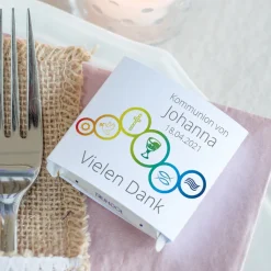 Gastgeschenk Kommunion Banderole Mini Schokolade Regenbogen Symbole