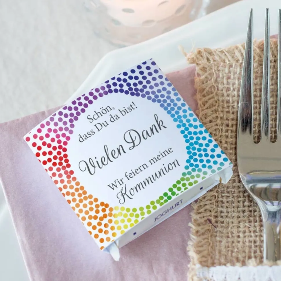 Gastgeschenk Kommunion Banderole Mini Schokolade Regenbogen Kreis modern