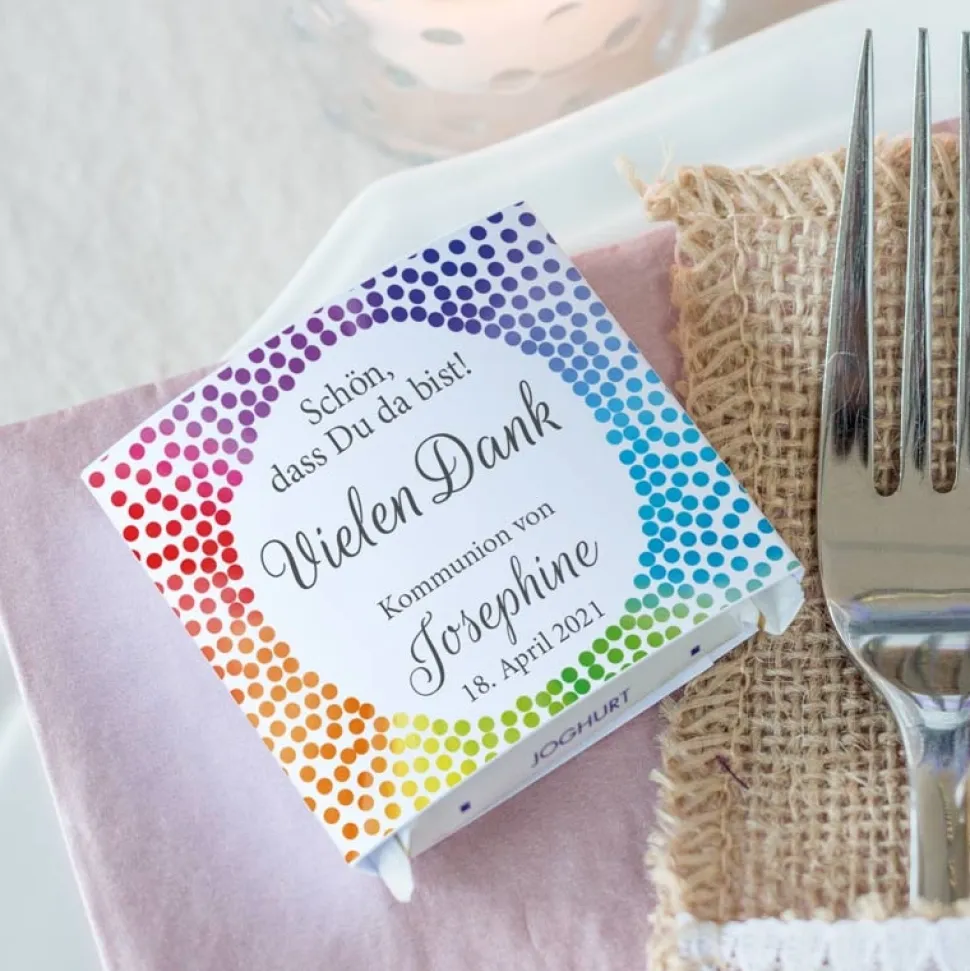 Gastgeschenk Kommunion Banderole Mini Schokolade Regenbogen Kreis modern