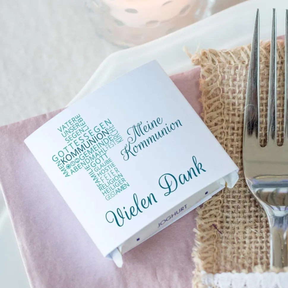 Gastgeschenk Kommunion Junge Banderole Mini Schokolade Kreuz Modern