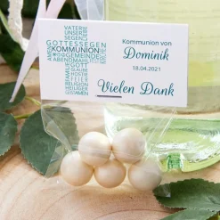 Gastgeschenk Kommunion Junge Tüte + Etikett Kreuz Modern