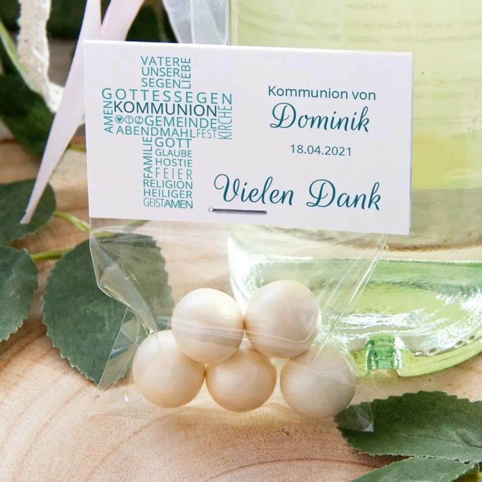 Gastgeschenk Kommunion Junge Tüte + Etikett Kreuz Modern