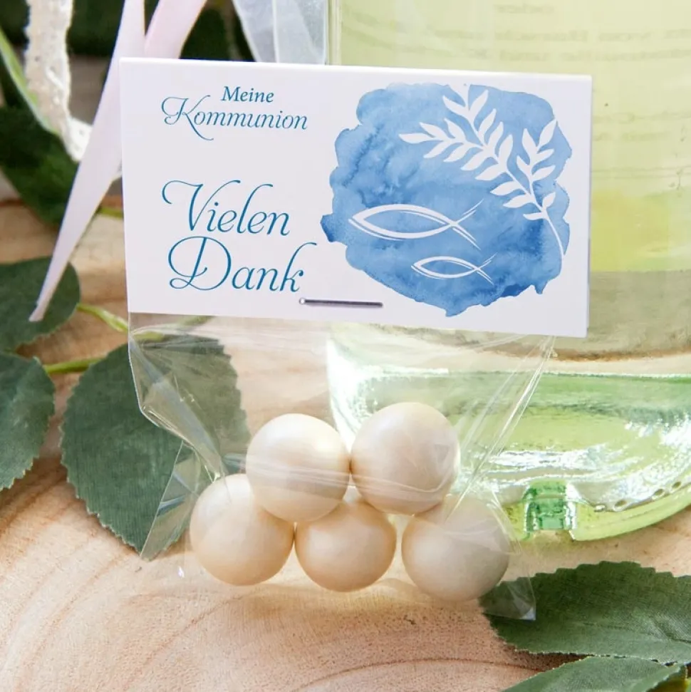 Gastgeschenk Kommunion Junge Tüte + Etikett Fisch Aquarell