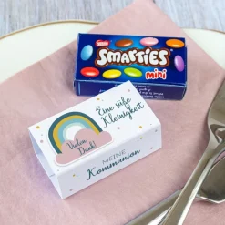 Gastgeschenk Kommunion Mädchen SMARTIES mini + Banderole Regenbogen