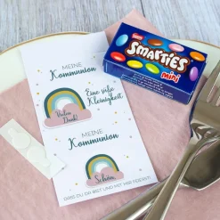 Gastgeschenk Kommunion Mädchen SMARTIES mini + Banderole Regenbogen