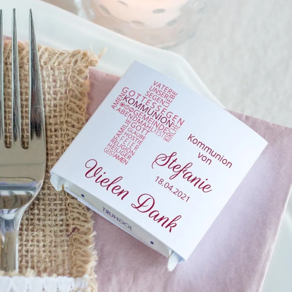Gastgeschenk Kommunion Mädchen Banderole Mini Schokolade Kreuz Modern
