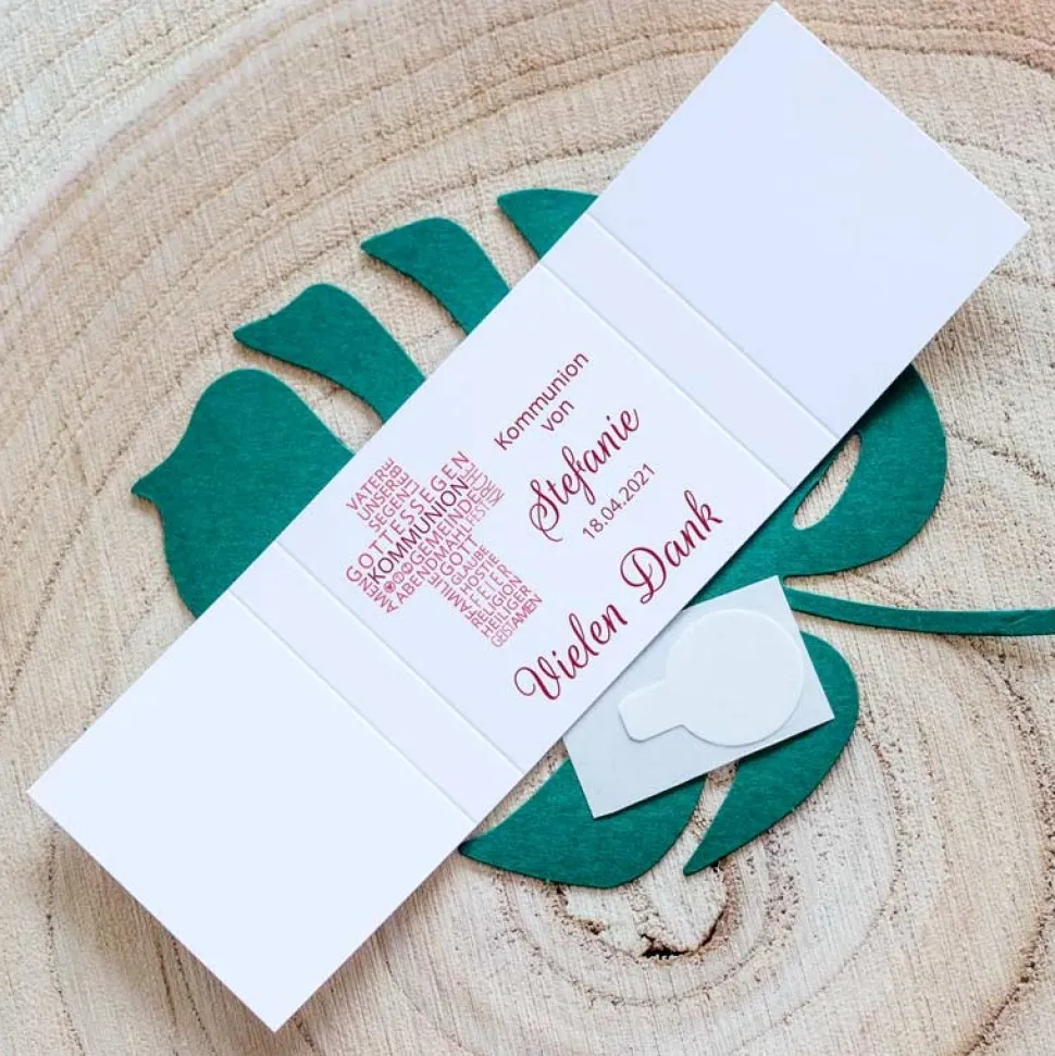 Gastgeschenk Kommunion Mädchen Banderole Mini Schokolade Kreuz Modern