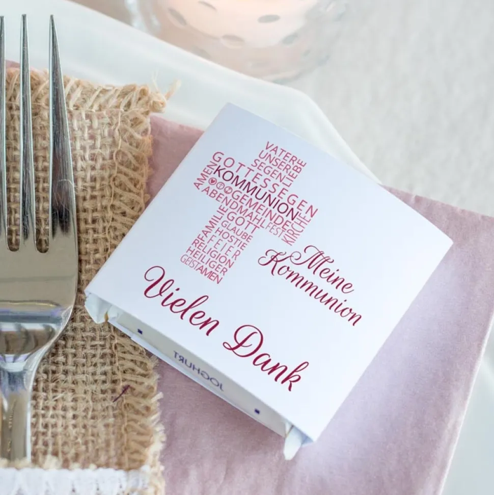 Gastgeschenk Kommunion Mädchen Banderole Mini Schokolade Kreuz Modern