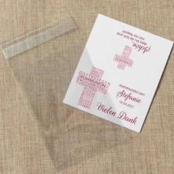 Gastgeschenk Kommunion Mädchen Tüte + Etikett Kreuz Modern