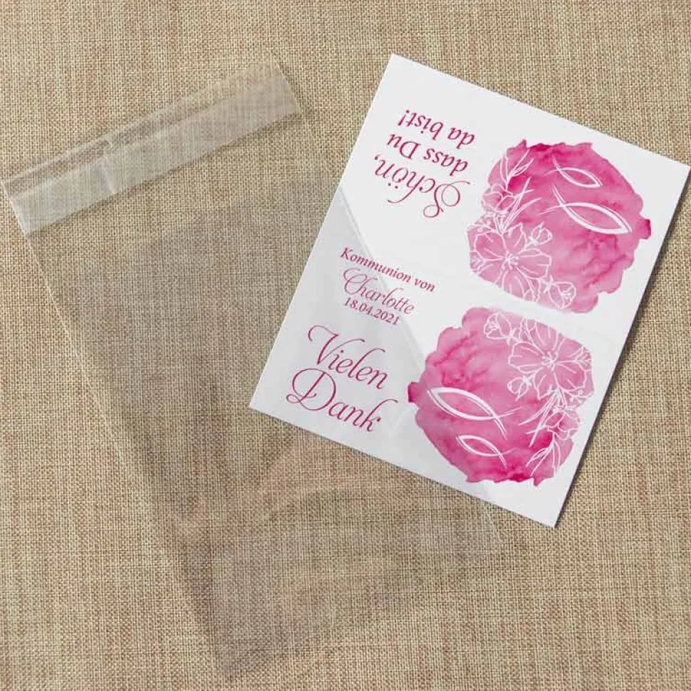 Gastgeschenk Kommunion Mädchen Tüte + Etikett Fisch Aquarell