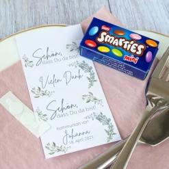 Gastgeschenk Kommunion SMARTIES mini + Banderole Naturell