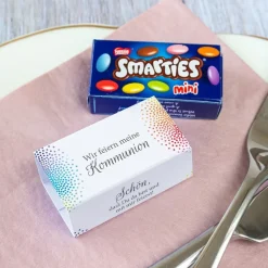 Gastgeschenk Kommunion SMARTIES mini + Banderole Regenbogen Kreis modern