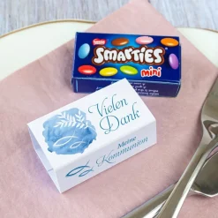 Gastgeschenk Kommunion SMARTIES mini + Banderole Fisch Aquarell