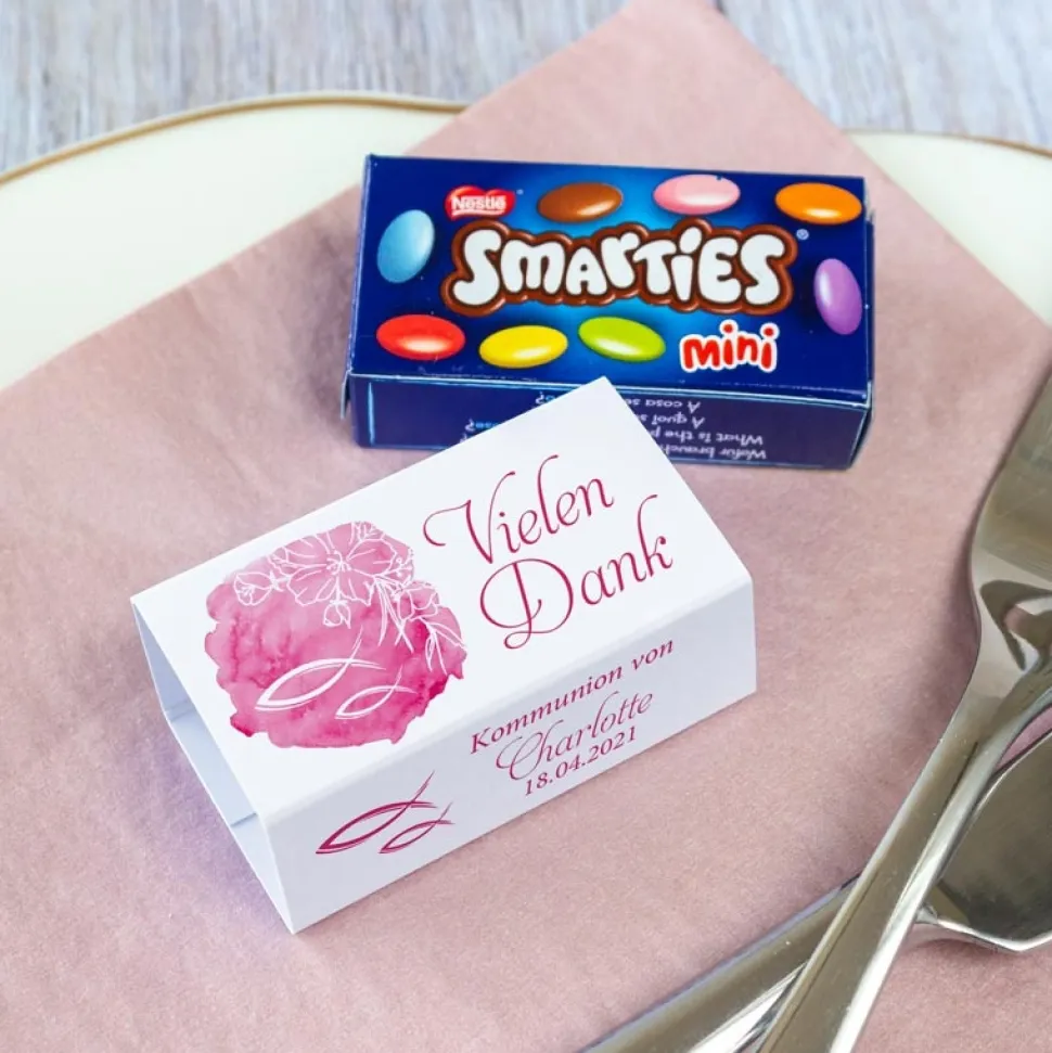 Gastgeschenk Kommunion SMARTIES mini + Banderole Fisch Aquarell