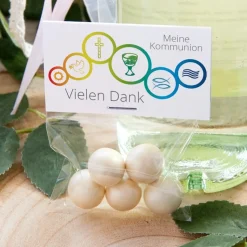 Gastgeschenk Kommunion Tüte + Etikett Regenbogen Symbole