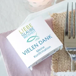 Gastgeschenk Konfirmation Junge Banderole Mini Schokolade Liebe Glaube Weisheit