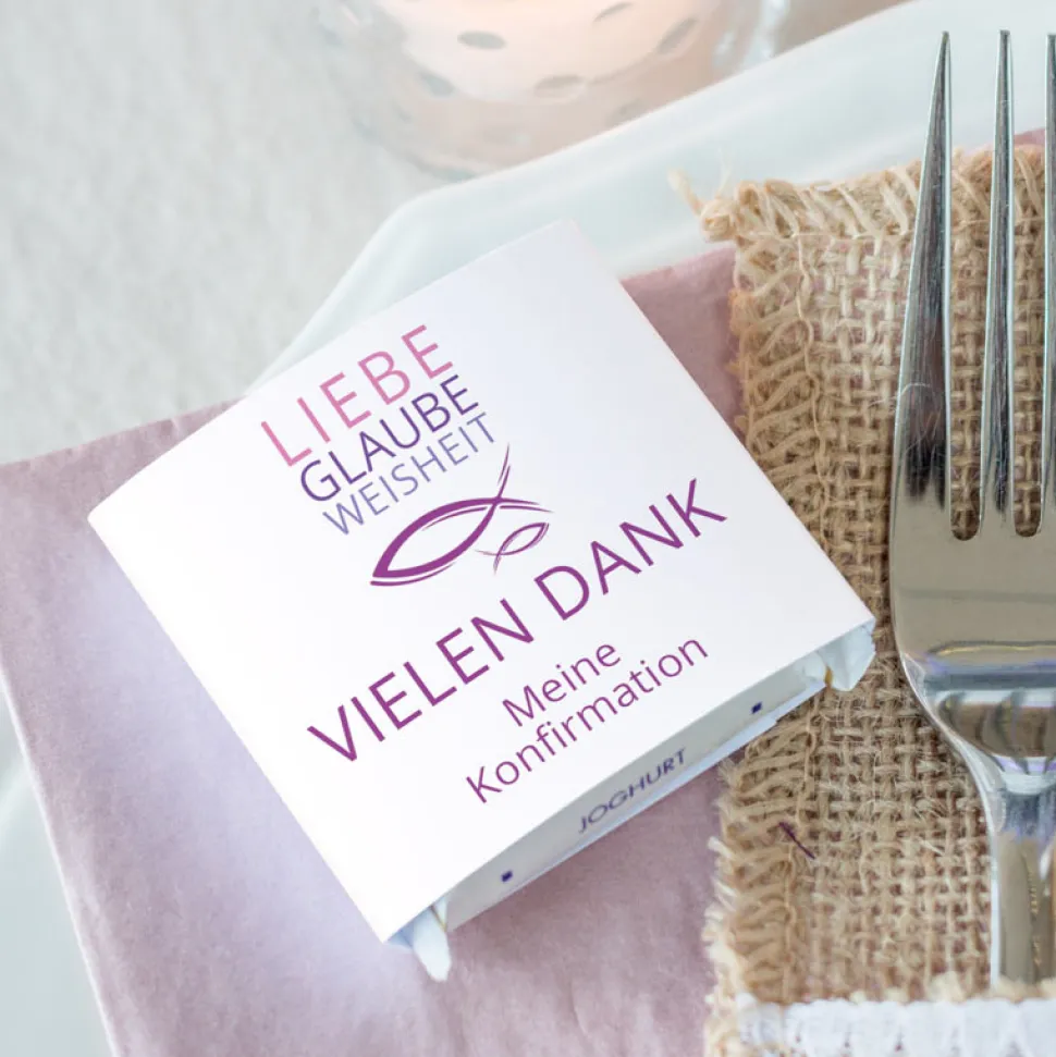 Gastgeschenk Konfirmation Mädchen Banderole Mini Schokolade Liebe Glaube Weisheit