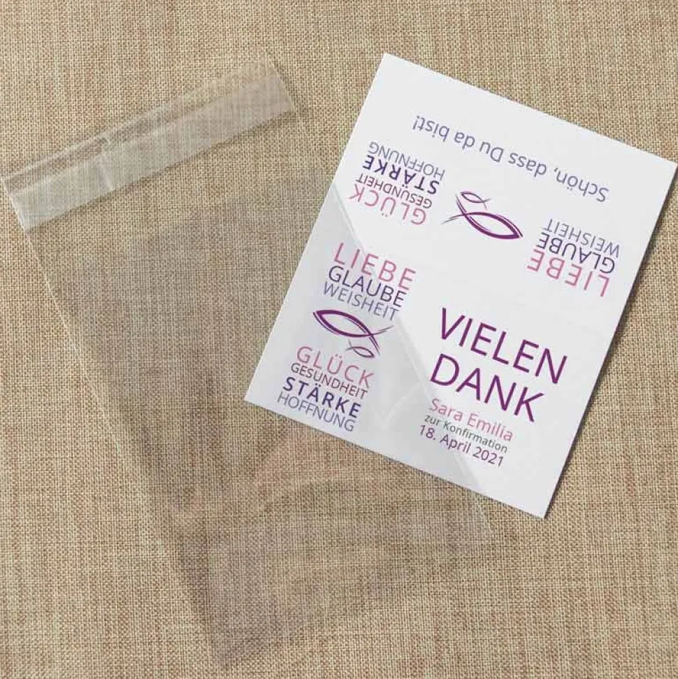 Gastgeschenk Konfirmation Mädchen Tüte + Etikett Liebe Glaube Weisheit