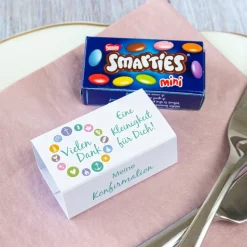 Gastgeschenk Konfirmation SMARTIES mini + Banderole Moderne Symbole