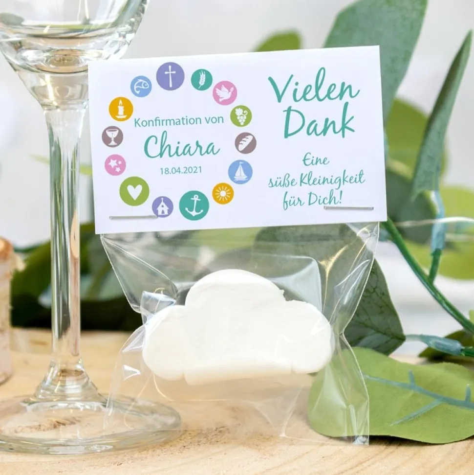 Gastgeschenk Konfirmation Tüte + Etikett Moderne Symbole