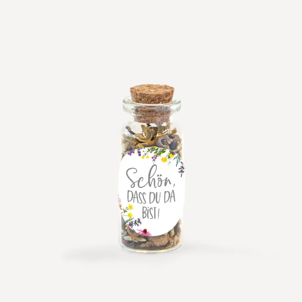 Gastgeschenk Mini Glasröhrchen mit Aufkleber "Wildblumen"
