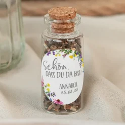 Gastgeschenk Mini Glasröhrchen mit Aufkleber