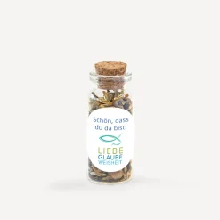 Gastgeschenk Mini Glasröhrchen mit Aufkleber Junge 