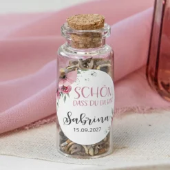 Gastgeschenk Mini Glasröhrchen mit Aufkleber 