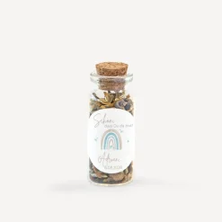 Gastgeschenk Mini Glasröhrchen mit Aufkleber "Regenbogen mit Herzen Pastell"