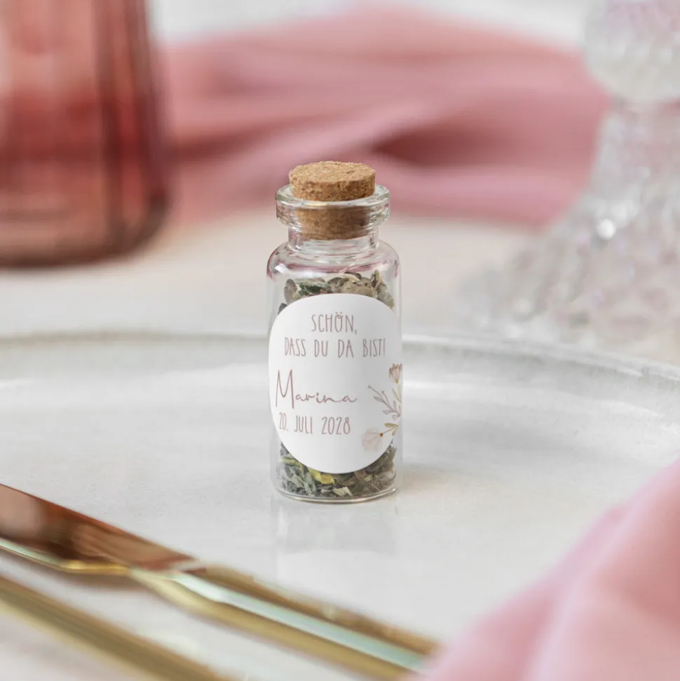 Gastgeschenk Mini Glasröhrchen mit Aufkleber "Natur"