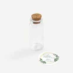 Gastgeschenk Mini Glasröhrchen mit Aufkleber "Eukalyptus Geometrie"