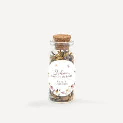 Gastgeschenk Mini Glasröhrchen mit Aufkleber "Wildromantische Blüten"