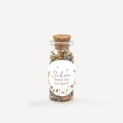 Gastgeschenk Mini Glasröhrchen mit Aufkleber "Wildromantische Blüten"