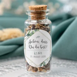 Gastgeschenk Mini Glasröhrchen mit Aufkleber "Aquarell Eukalyptus Zweige"