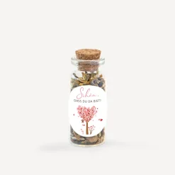 Gastgeschenk Mini Glasröhrchen mit Aufkleber "Baum Herzen"