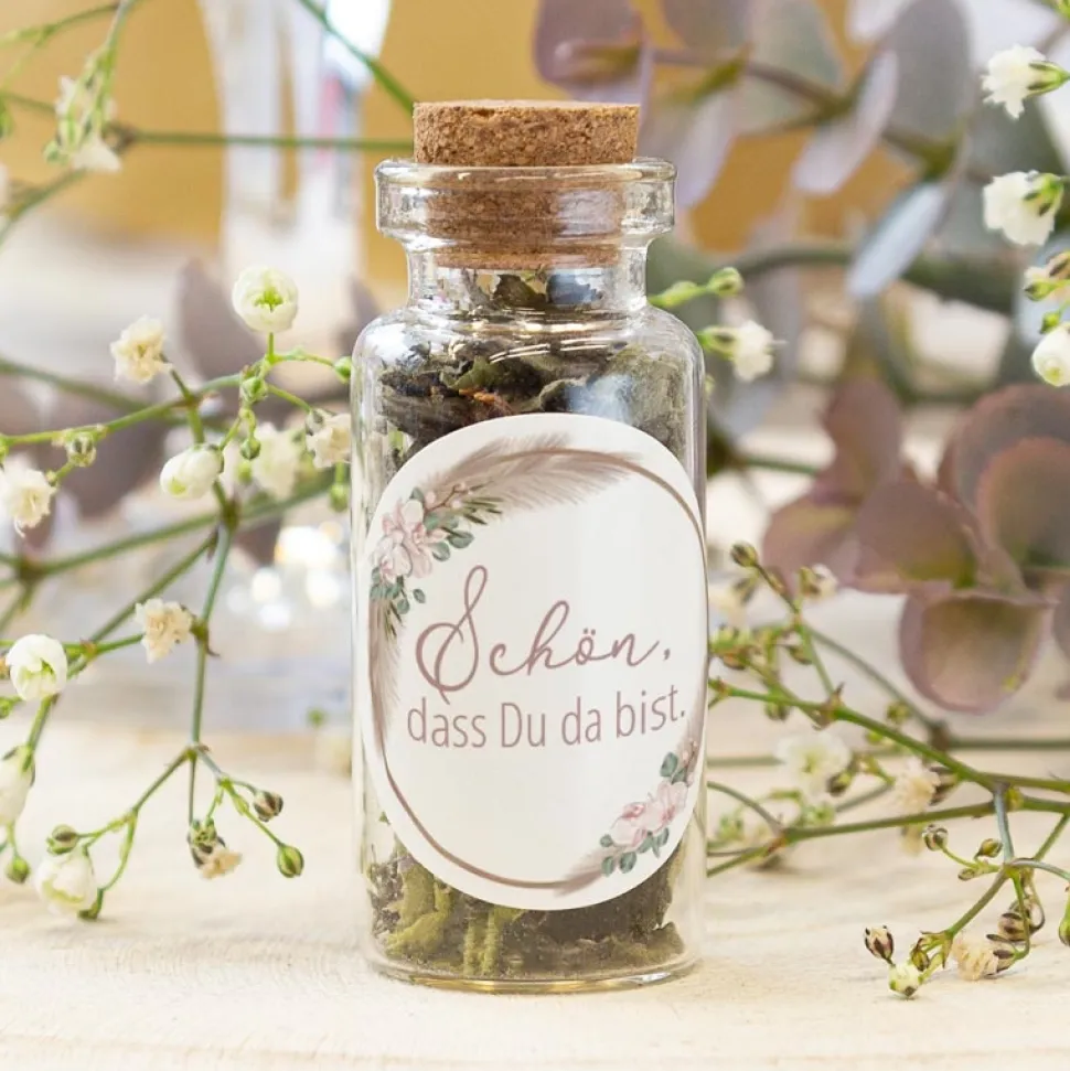 Gastgeschenk Mini Glasröhrchen mit Aufkleber "Boho Pampas"